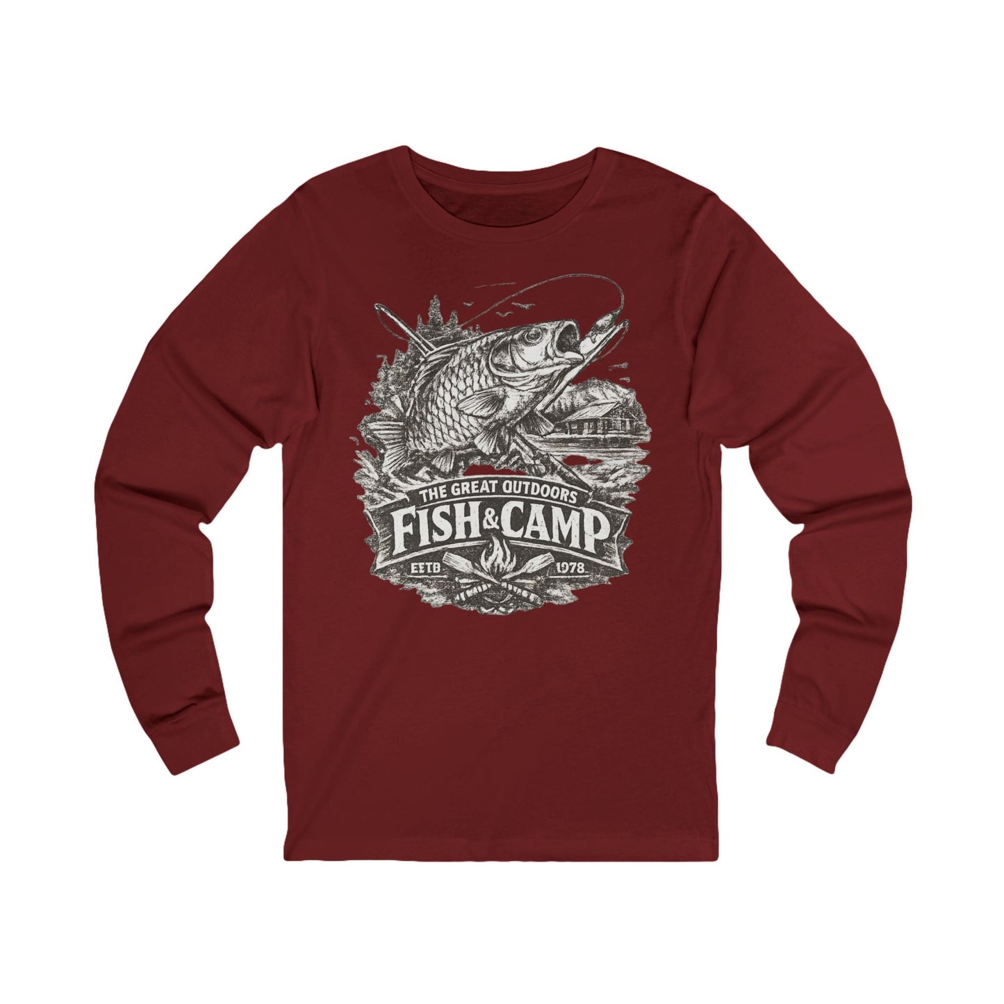 Retro Fishing Long Sleeve Tee Vintage Angler Illustration - SJM Print Store
