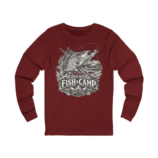 Retro Fishing Long Sleeve Tee Vintage Angler Illustration - SJM Print Store
