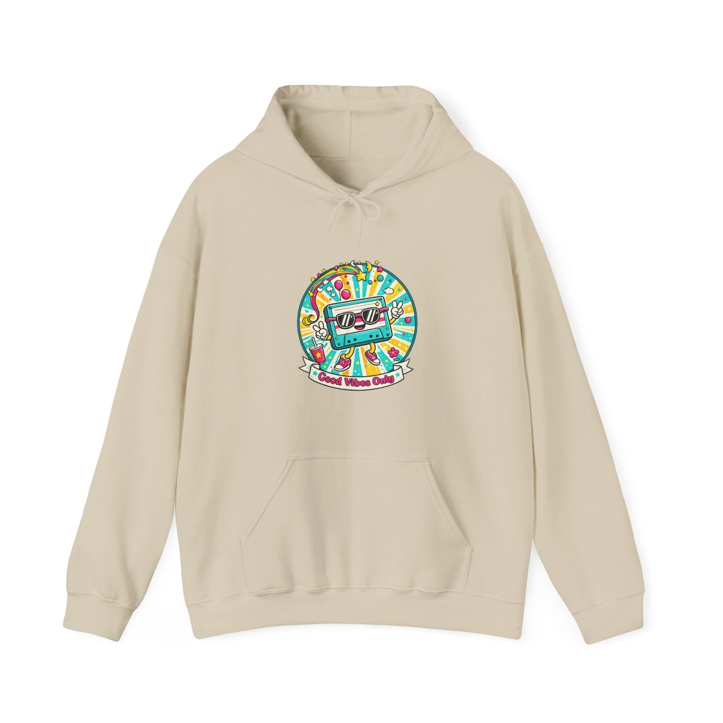 Retro Good Vibes Only Hoodie Colourful Retro Cassette Hoodie 80s and 90s Inspired Unisex Hooded Sweatshirt - SJM Print Store