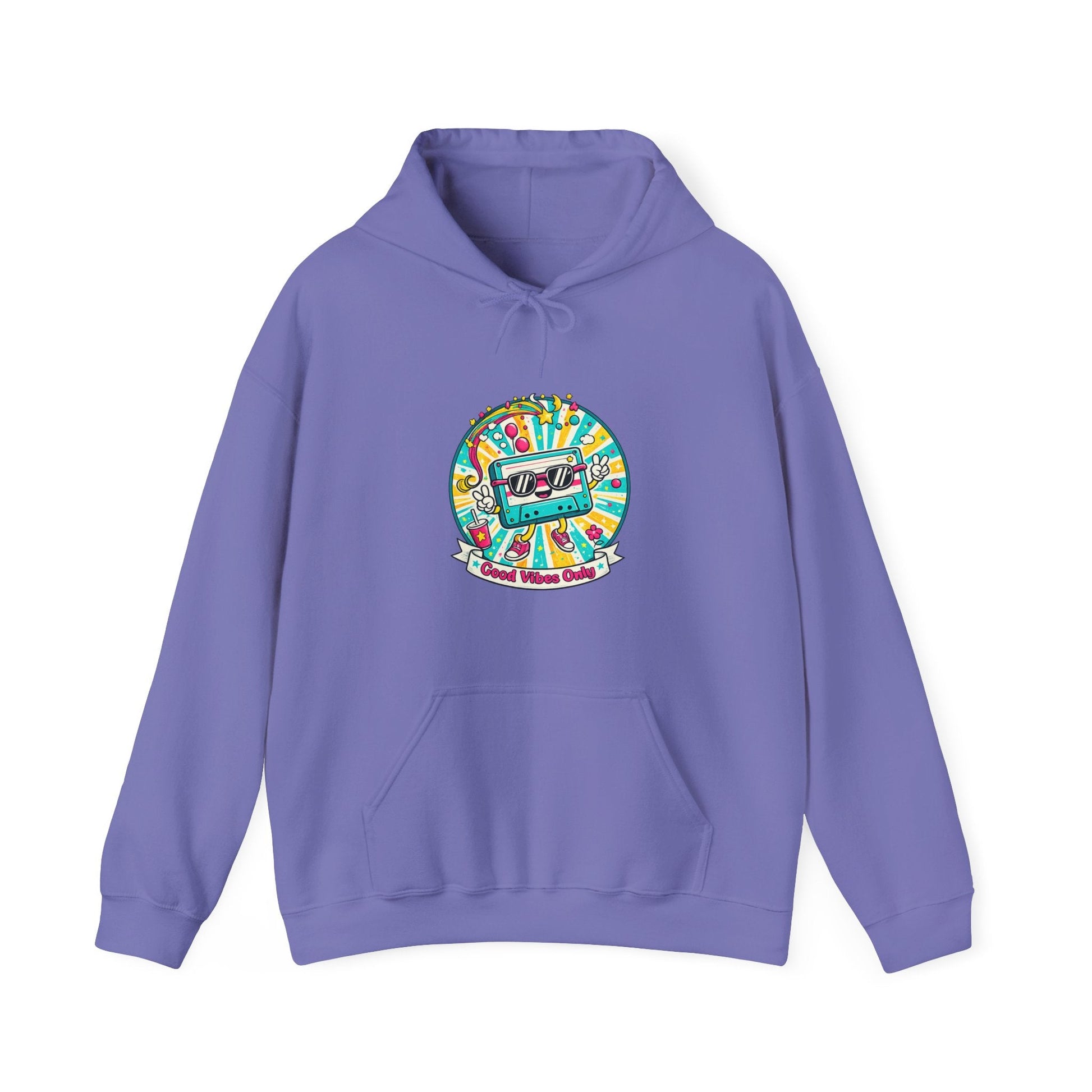 Retro Good Vibes Only Hoodie Colourful Retro Cassette Hoodie 80s and 90s Inspired Unisex Hooded Sweatshirt - SJM Print Store