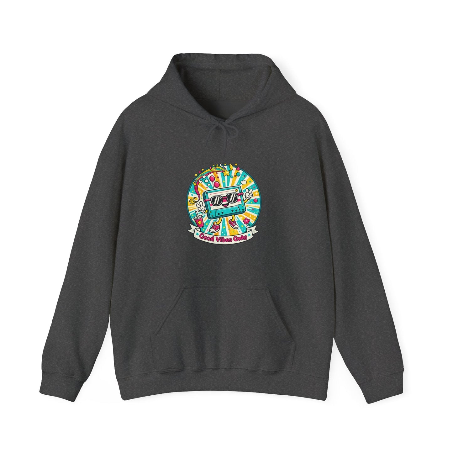 Retro Good Vibes Only Hoodie Colourful Retro Cassette Hoodie 80s and 90s Inspired Unisex Hooded Sweatshirt - SJM Print Store