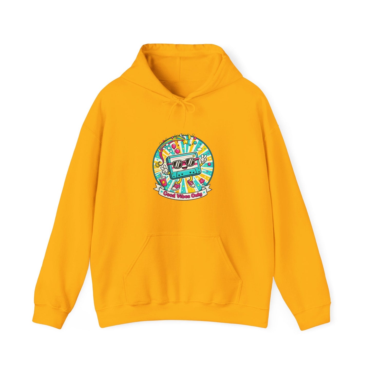 Retro Good Vibes Only Hoodie Colourful Retro Cassette Hoodie 80s and 90s Inspired Unisex Hooded Sweatshirt - SJM Print Store