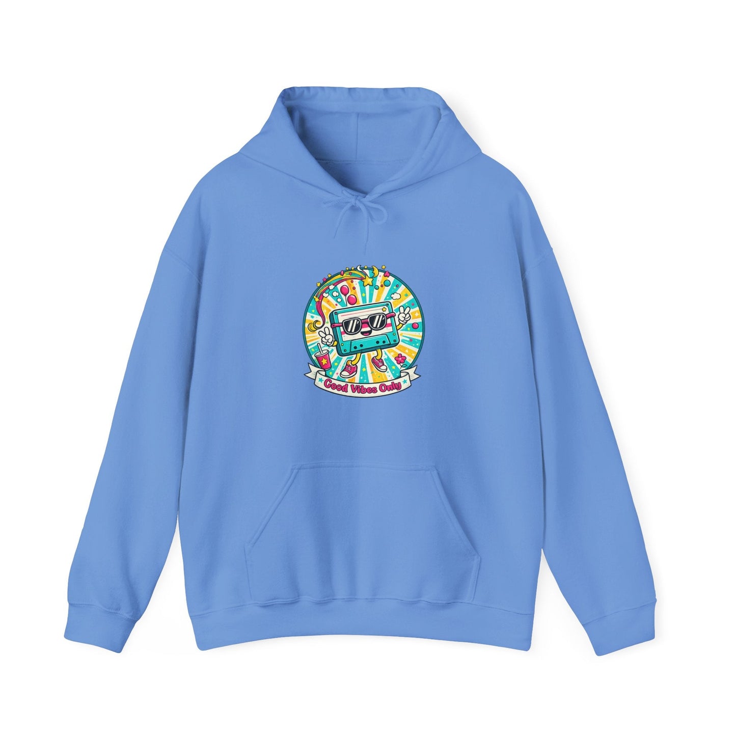 Retro Good Vibes Only Hoodie Colourful Retro Cassette Hoodie 80s and 90s Inspired Unisex Hooded Sweatshirt - SJM Print Store