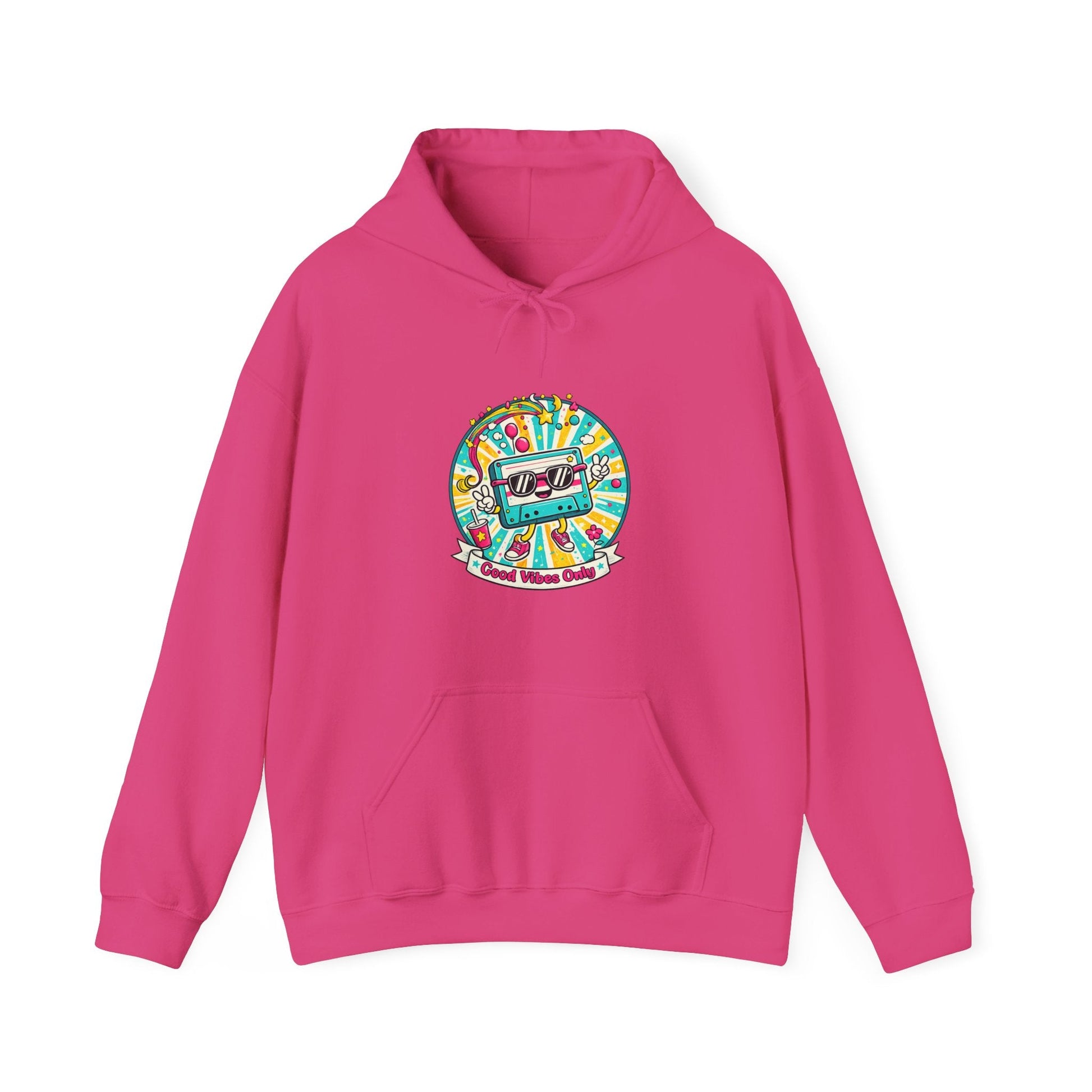 Retro Good Vibes Only Hoodie Colourful Retro Cassette Hoodie 80s and 90s Inspired Unisex Hooded Sweatshirt - SJM Print Store