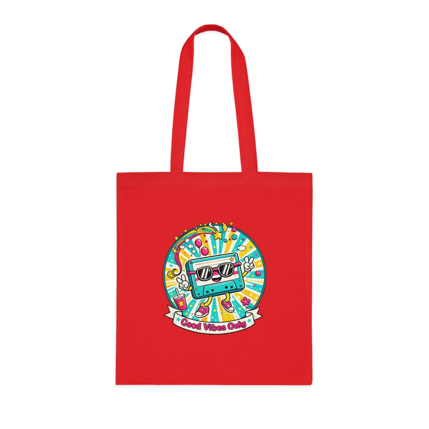 Retro Good Vibes Only Tote Bag | Colourful Cotton Shopping Bag | Reusable Retro Tote | 80s and 90s Inspired Gift - SJM Print Store