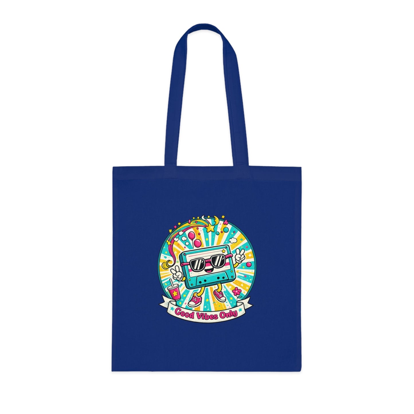 Retro Good Vibes Only Tote Bag | Colourful Cotton Shopping Bag | Reusable Retro Tote | 80s and 90s Inspired Gift - SJM Print Store
