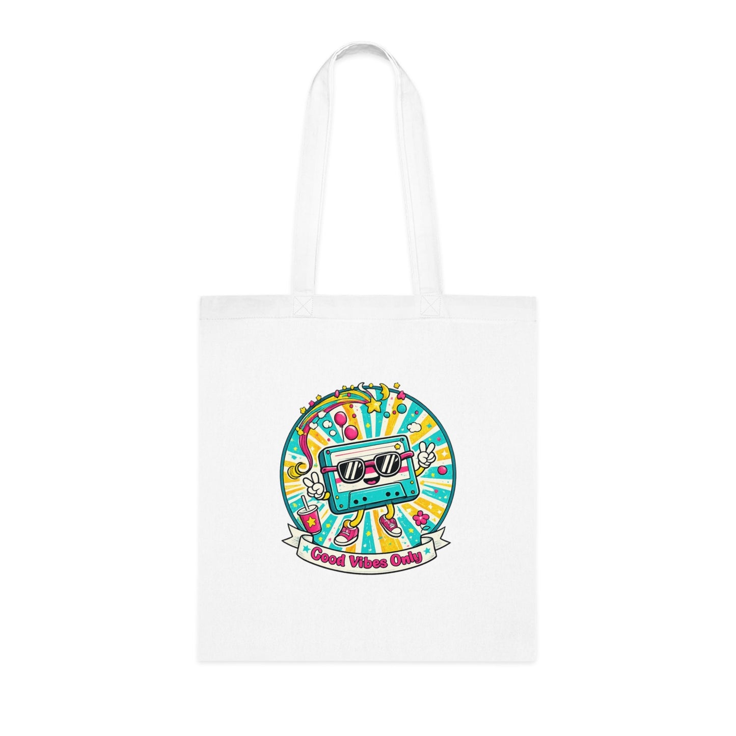 Retro Good Vibes Only Tote Bag | Colourful Cotton Shopping Bag | Reusable Retro Tote | 80s and 90s Inspired Gift - SJM Print Store