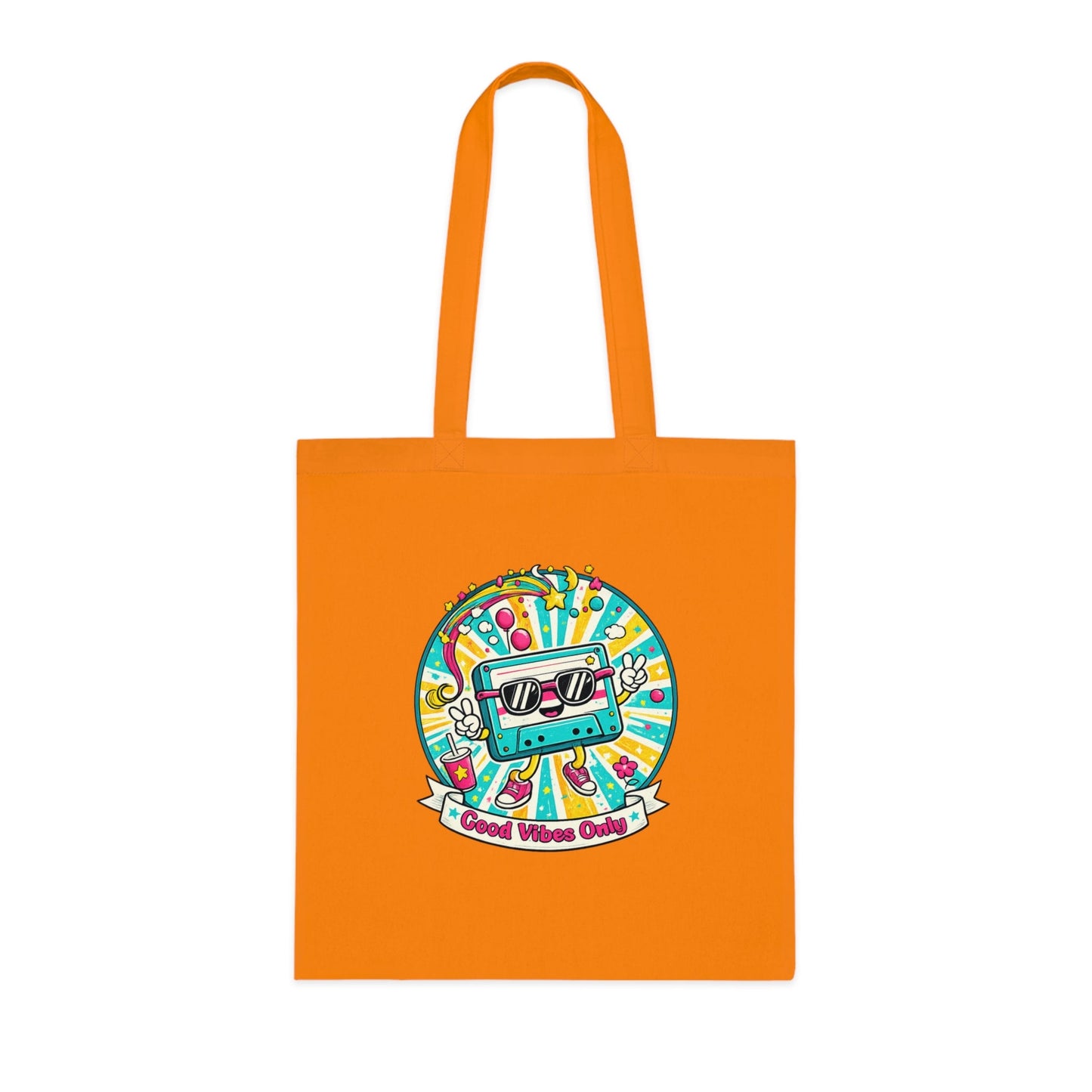 Retro Good Vibes Only Tote Bag | Colourful Cotton Shopping Bag | Reusable Retro Tote | 80s and 90s Inspired Gift - SJM Print Store