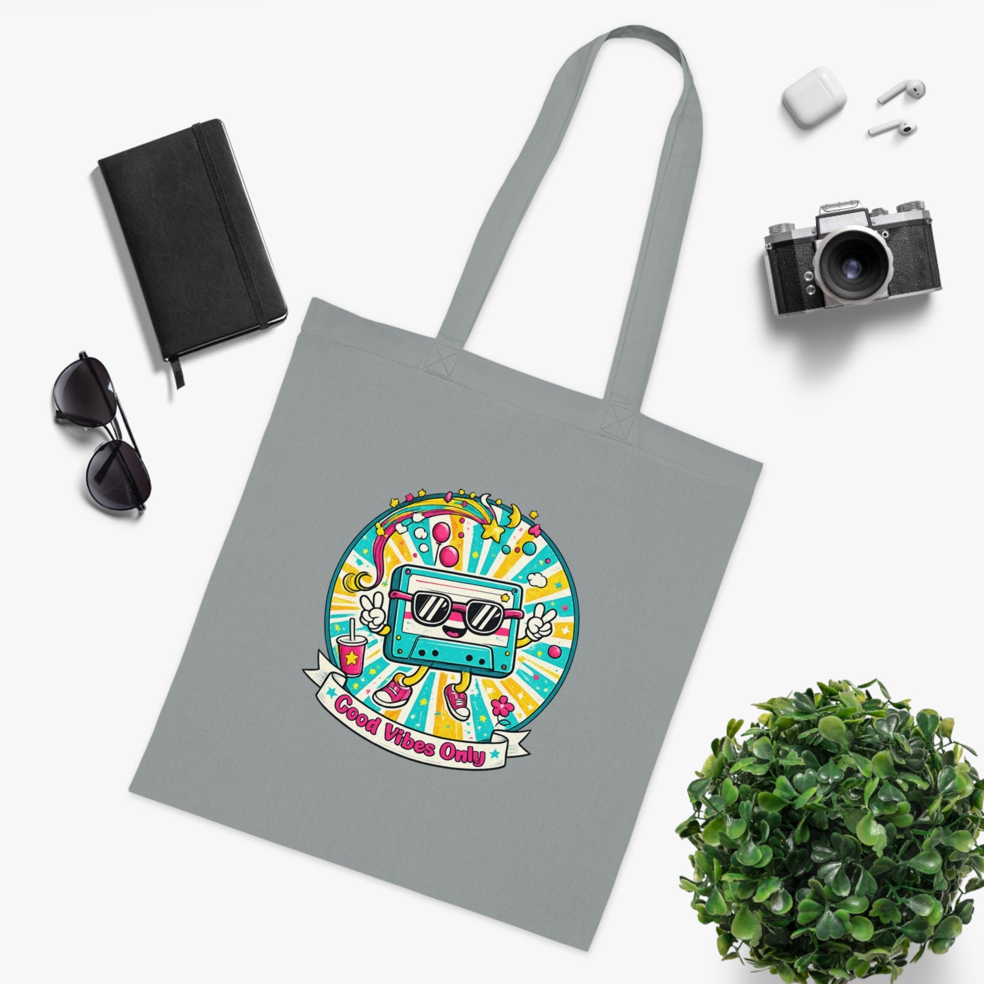 Retro Good Vibes Only Tote Bag | Colourful Cotton Shopping Bag | Reusable Retro Tote | 80s and 90s Inspired Gift - SJM Print Store