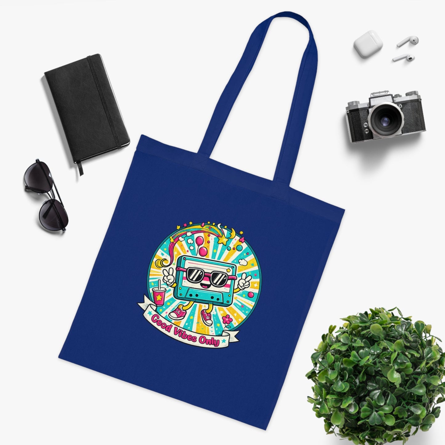 Retro Good Vibes Only Tote Bag | Colourful Cotton Shopping Bag | Reusable Retro Tote | 80s and 90s Inspired Gift - SJM Print Store