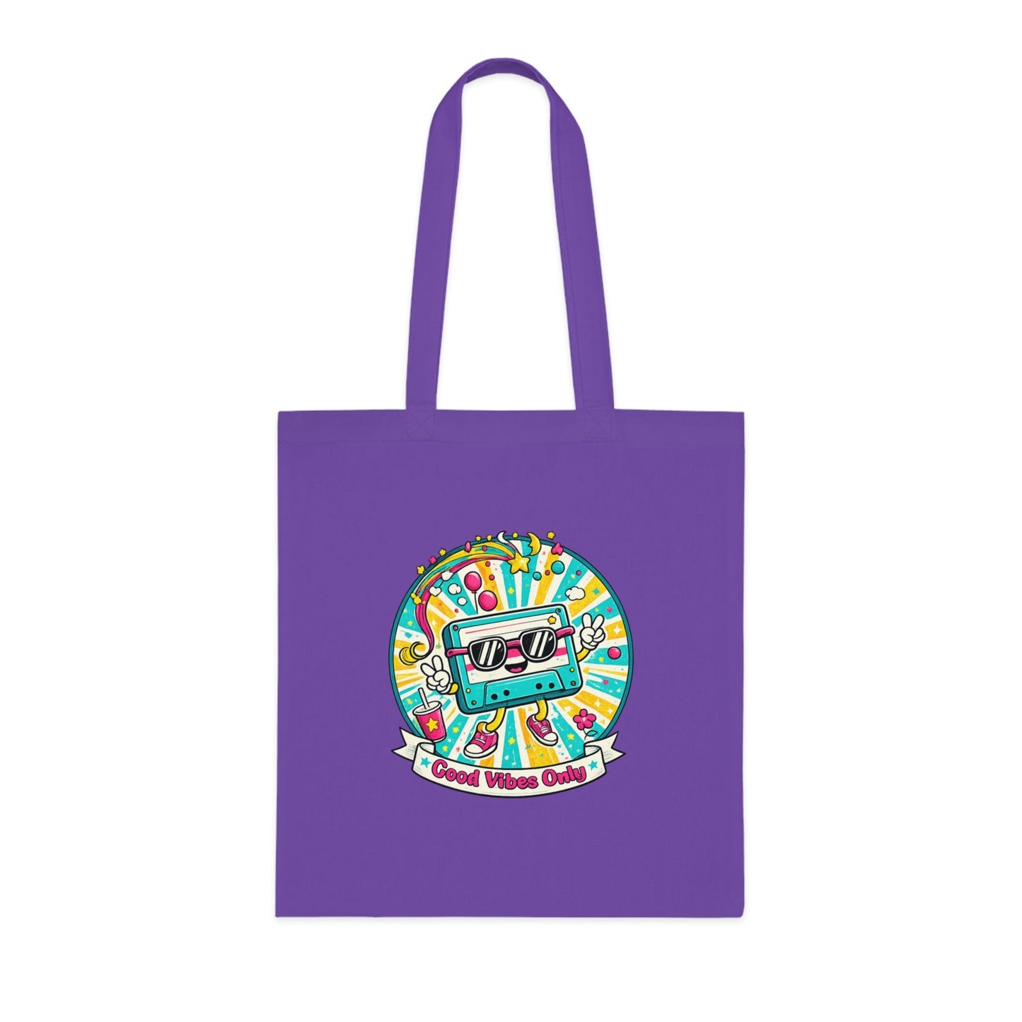 Retro Good Vibes Only Tote Bag | Colourful Cotton Shopping Bag | Reusable Retro Tote | 80s and 90s Inspired Gift - SJM Print Store