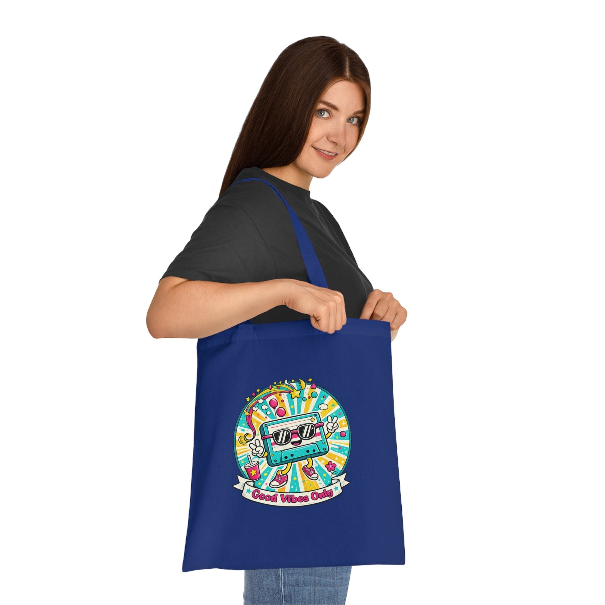 Retro Good Vibes Only Tote Bag | Colourful Cotton Shopping Bag | Reusable Retro Tote | 80s and 90s Inspired Gift - SJM Print Store