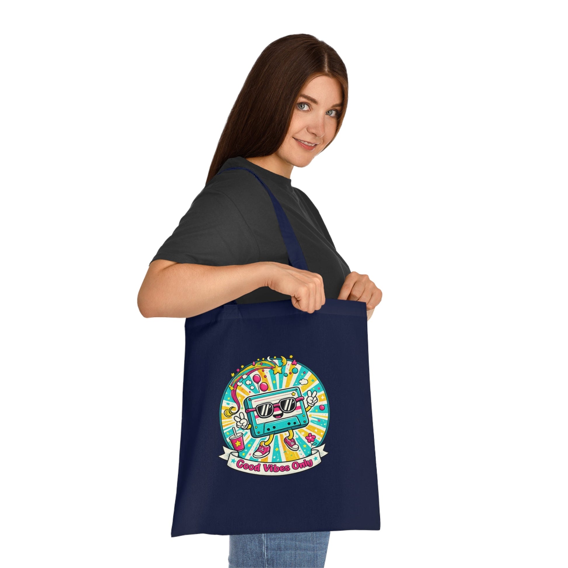 Retro Good Vibes Only Tote Bag | Colourful Cotton Shopping Bag | Reusable Retro Tote | 80s and 90s Inspired Gift - SJM Print Store