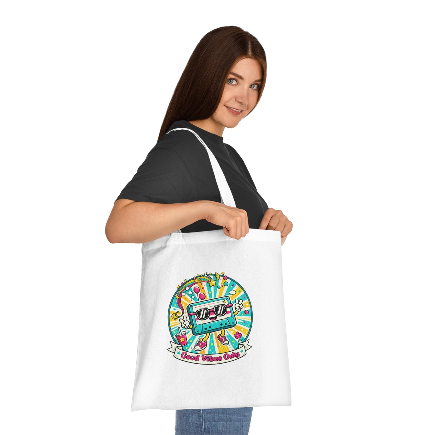 Retro Good Vibes Only Tote Bag | Colourful Cotton Shopping Bag | Reusable Retro Tote | 80s and 90s Inspired Gift - SJM Print Store