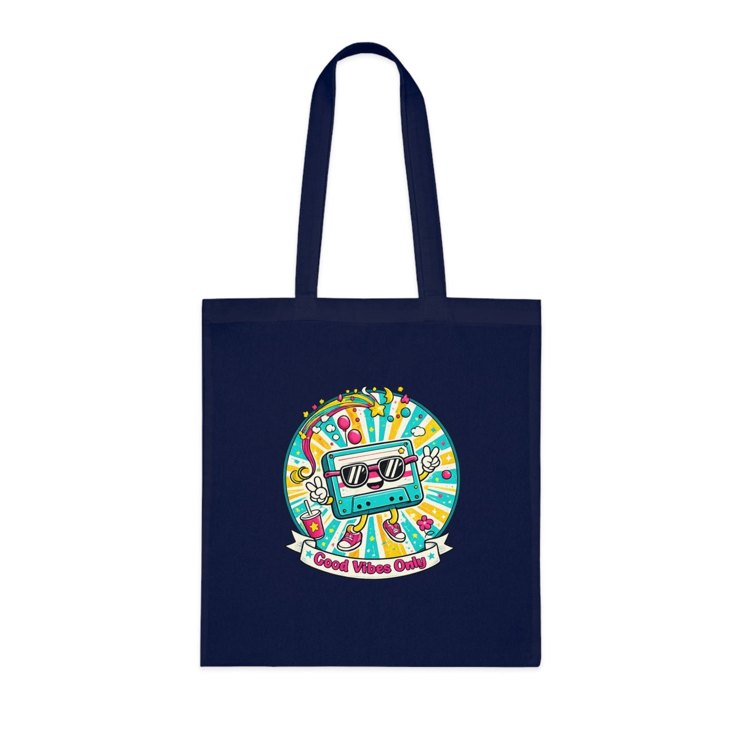 Retro Good Vibes Only Tote Bag | Colourful Cotton Shopping Bag | Reusable Retro Tote | 80s and 90s Inspired Gift - SJM Print Store