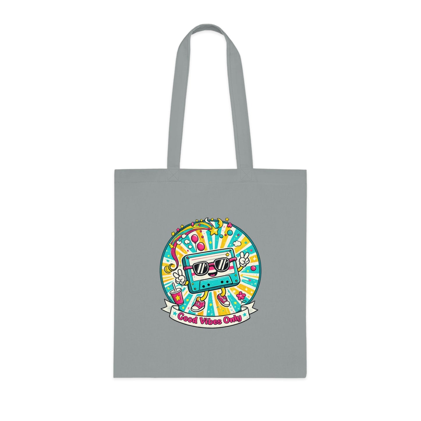 Retro Good Vibes Only Tote Bag | Colourful Cotton Shopping Bag | Reusable Retro Tote | 80s and 90s Inspired Gift - SJM Print Store