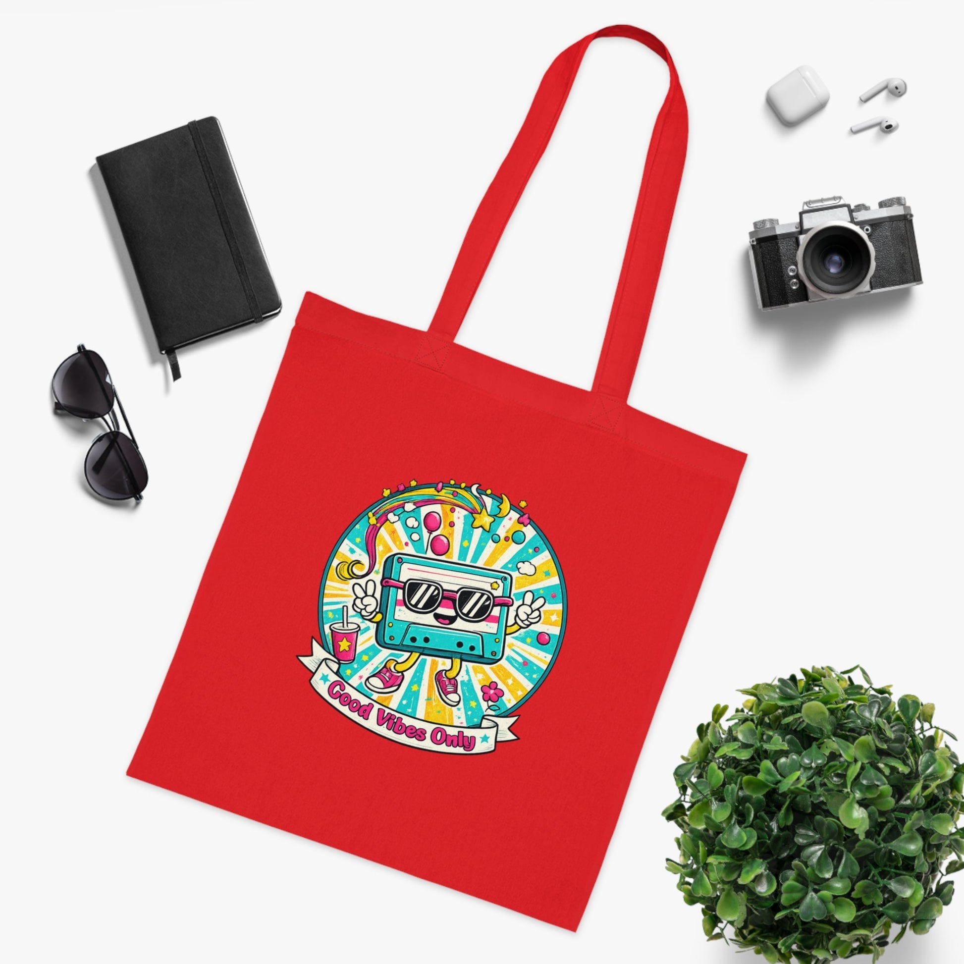 Retro Good Vibes Only Tote Bag | Colourful Cotton Shopping Bag | Reusable Retro Tote | 80s and 90s Inspired Gift - SJM Print Store