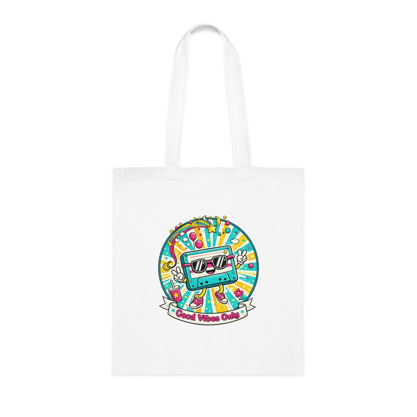 Retro Good Vibes Only Tote Bag | Colourful Cotton Shopping Bag | Reusable Retro Tote | 80s and 90s Inspired Gift - SJM Print Store
