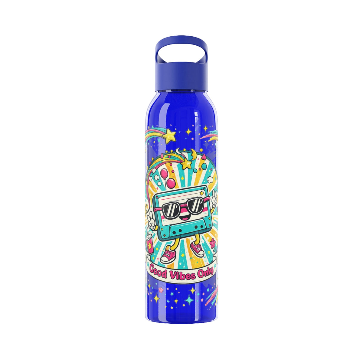 Retro Good Vibes Only Water Bottle | Colourful Reusable Drinks Bottle | Retro Cassette Bottle | 80s & 90s Inspired Hydration - SJM Print Store