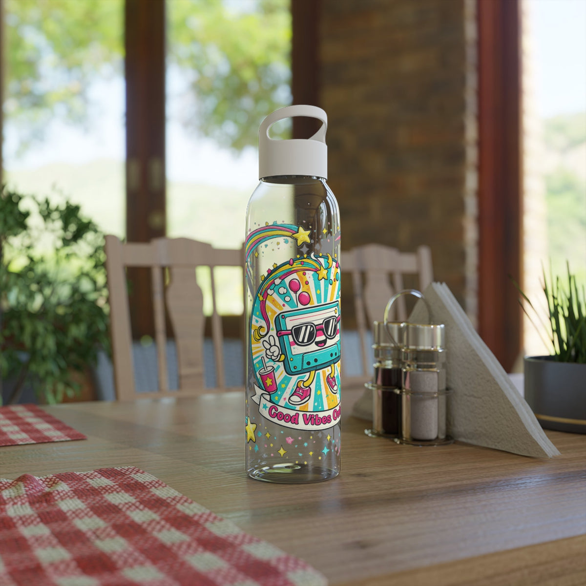 Retro Good Vibes Only Water Bottle | Colourful Reusable Drinks Bottle | Retro Cassette Bottle | 80s & 90s Inspired Hydration - SJM Print Store
