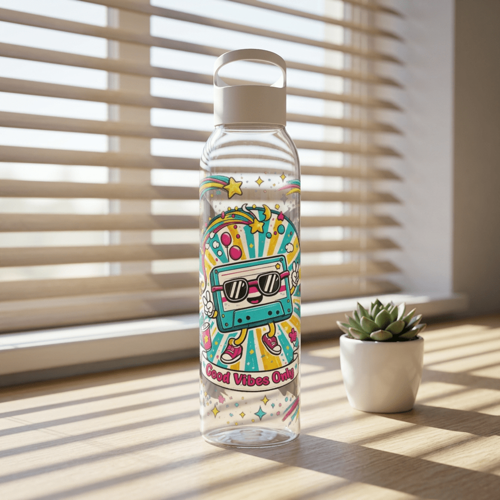 Retro Good Vibes Only Water Bottle | Colourful Reusable Drinks Bottle | Retro Cassette Bottle | 80s & 90s Inspired Hydration - SJM Print Store