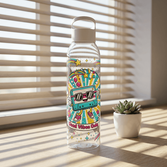 Retro Good Vibes Only Water Bottle | Colourful Reusable Drinks Bottle | Retro Cassette Bottle | 80s & 90s Inspired Hydration - SJM Print Store