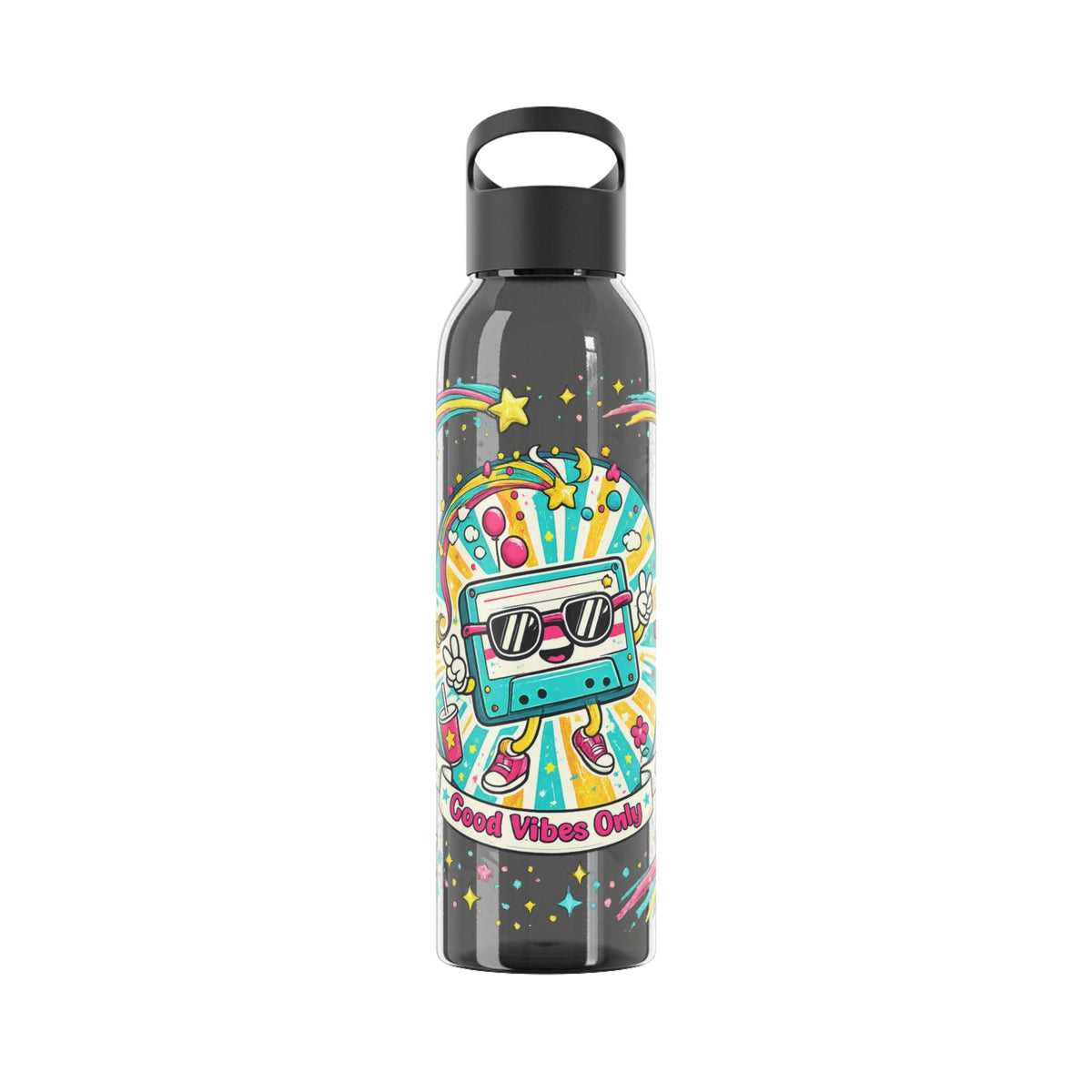 Retro Good Vibes Only Water Bottle | Colourful Reusable Drinks Bottle | Retro Cassette Bottle | 80s & 90s Inspired Hydration - SJM Print Store