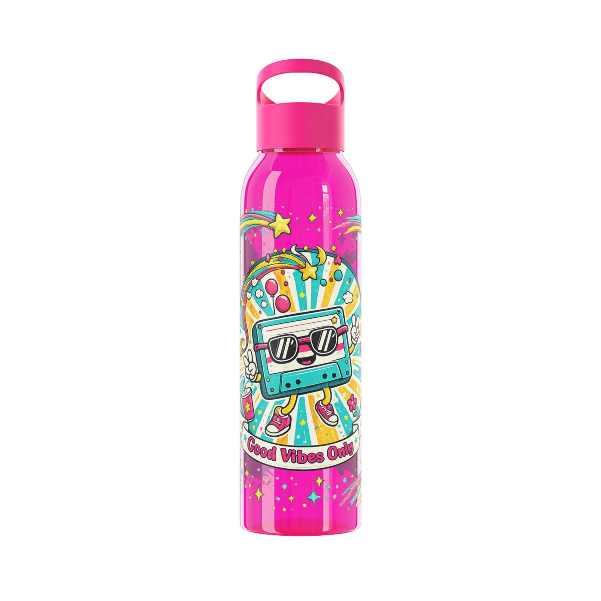 Retro Good Vibes Only Water Bottle | Colourful Reusable Drinks Bottle | Retro Cassette Bottle | 80s & 90s Inspired Hydration - SJM Print Store