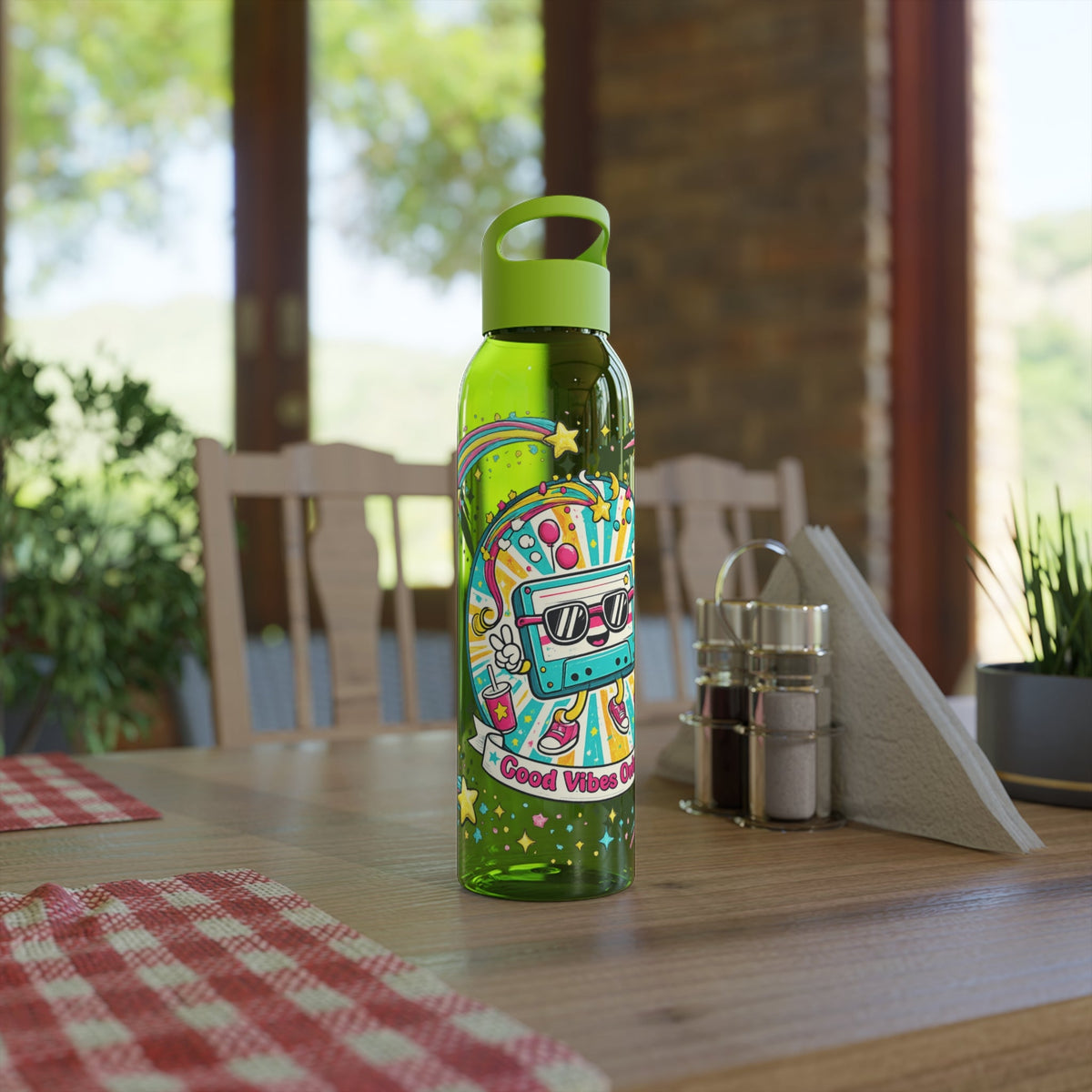 Retro Good Vibes Only Water Bottle | Colourful Reusable Drinks Bottle | Retro Cassette Bottle | 80s & 90s Inspired Hydration - SJM Print Store