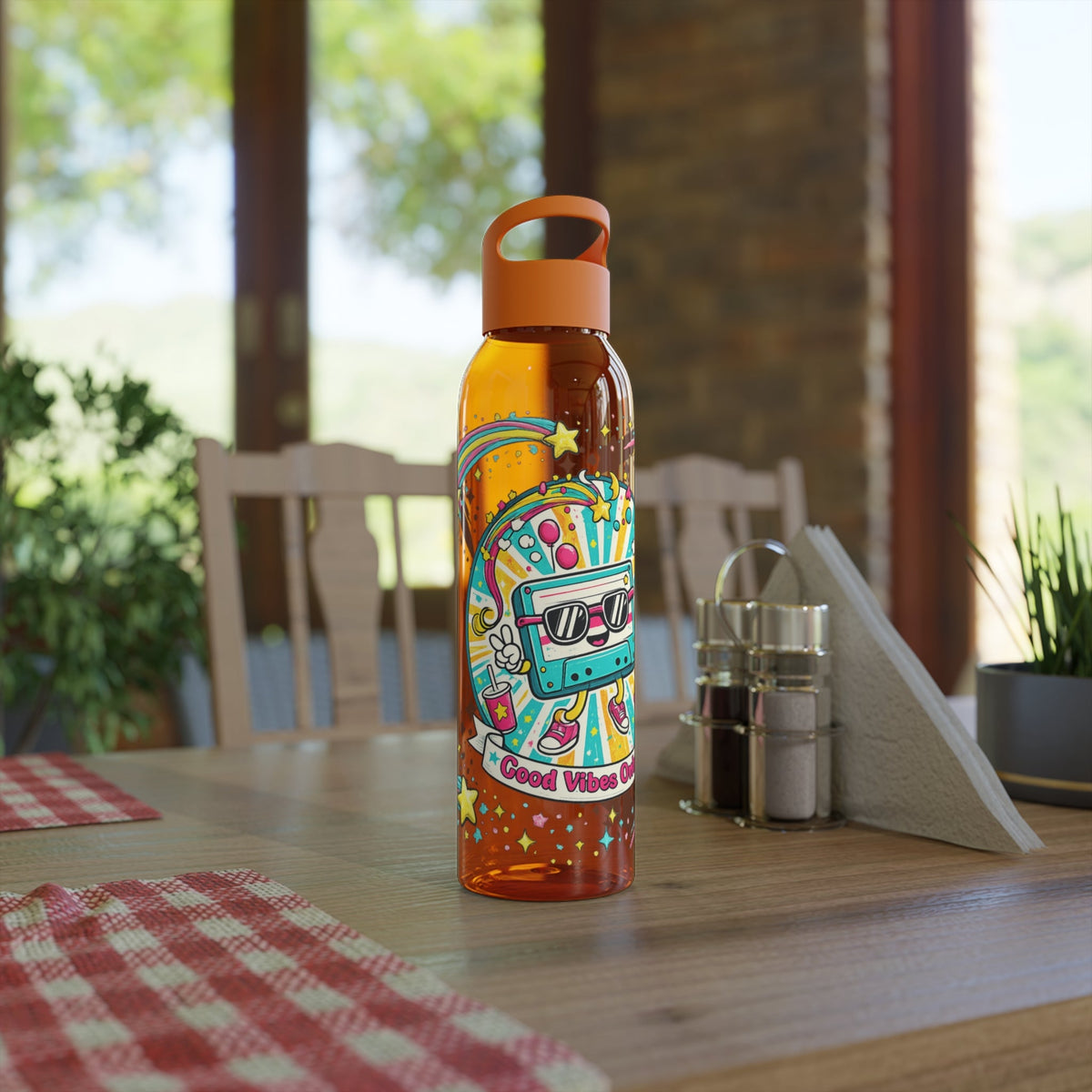 Retro Good Vibes Only Water Bottle | Colourful Reusable Drinks Bottle | Retro Cassette Bottle | 80s & 90s Inspired Hydration - SJM Print Store