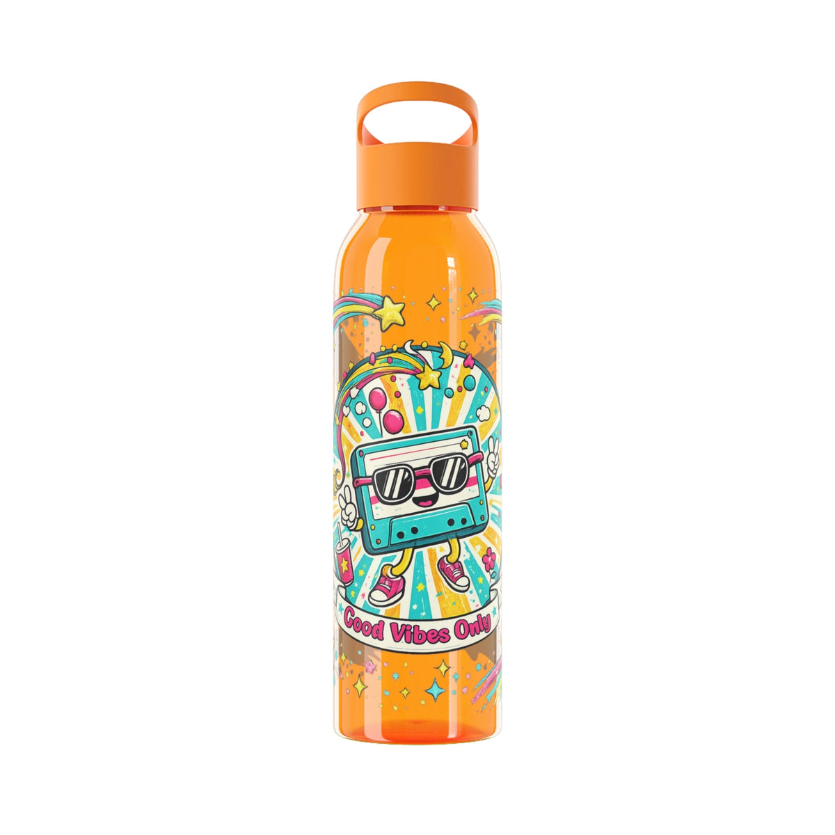 Retro Good Vibes Only Water Bottle | Colourful Reusable Drinks Bottle | Retro Cassette Bottle | 80s & 90s Inspired Hydration - SJM Print Store