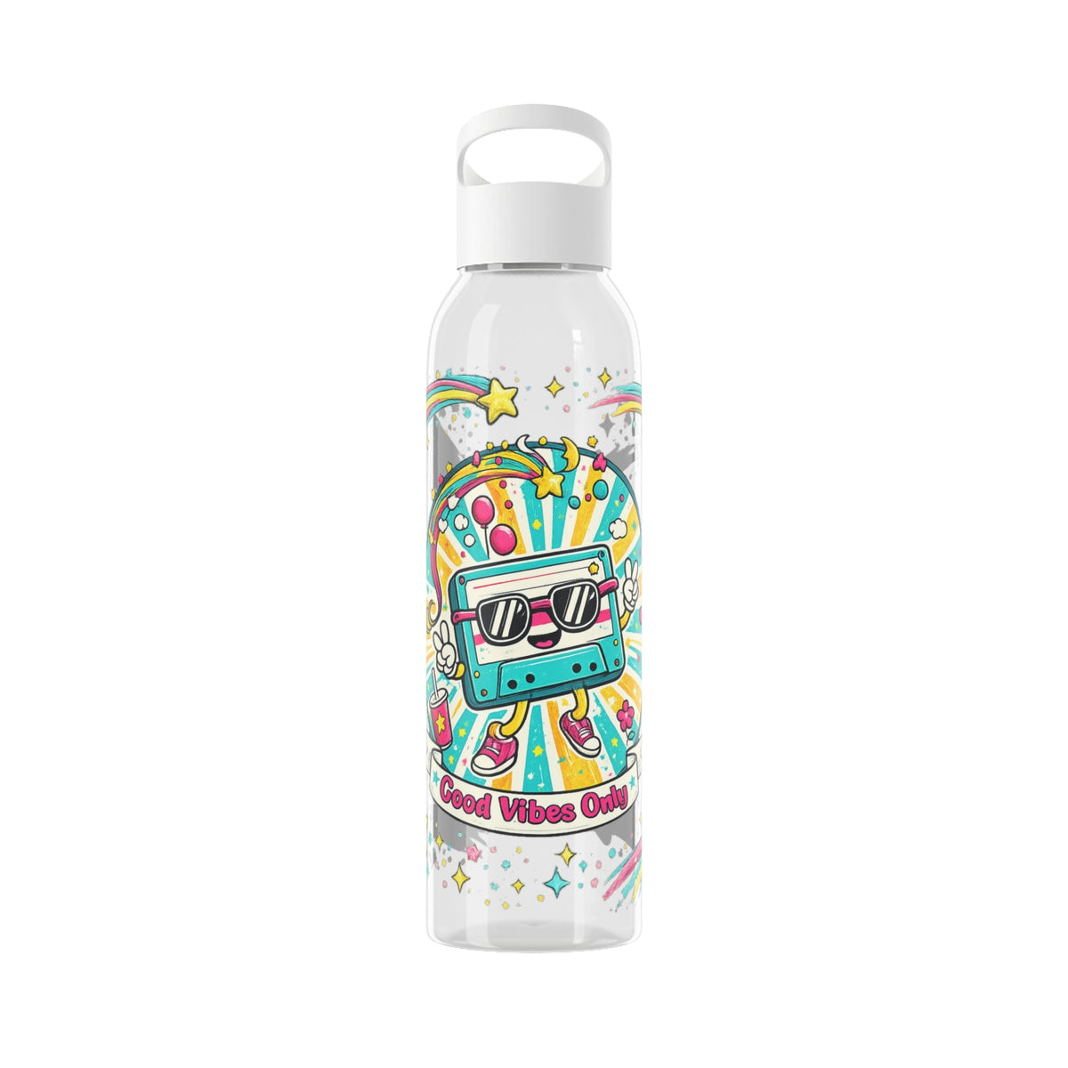 Retro Good Vibes Only Water Bottle | Colourful Reusable Drinks Bottle | Retro Cassette Bottle | 80s & 90s Inspired Hydration - SJM Print Store