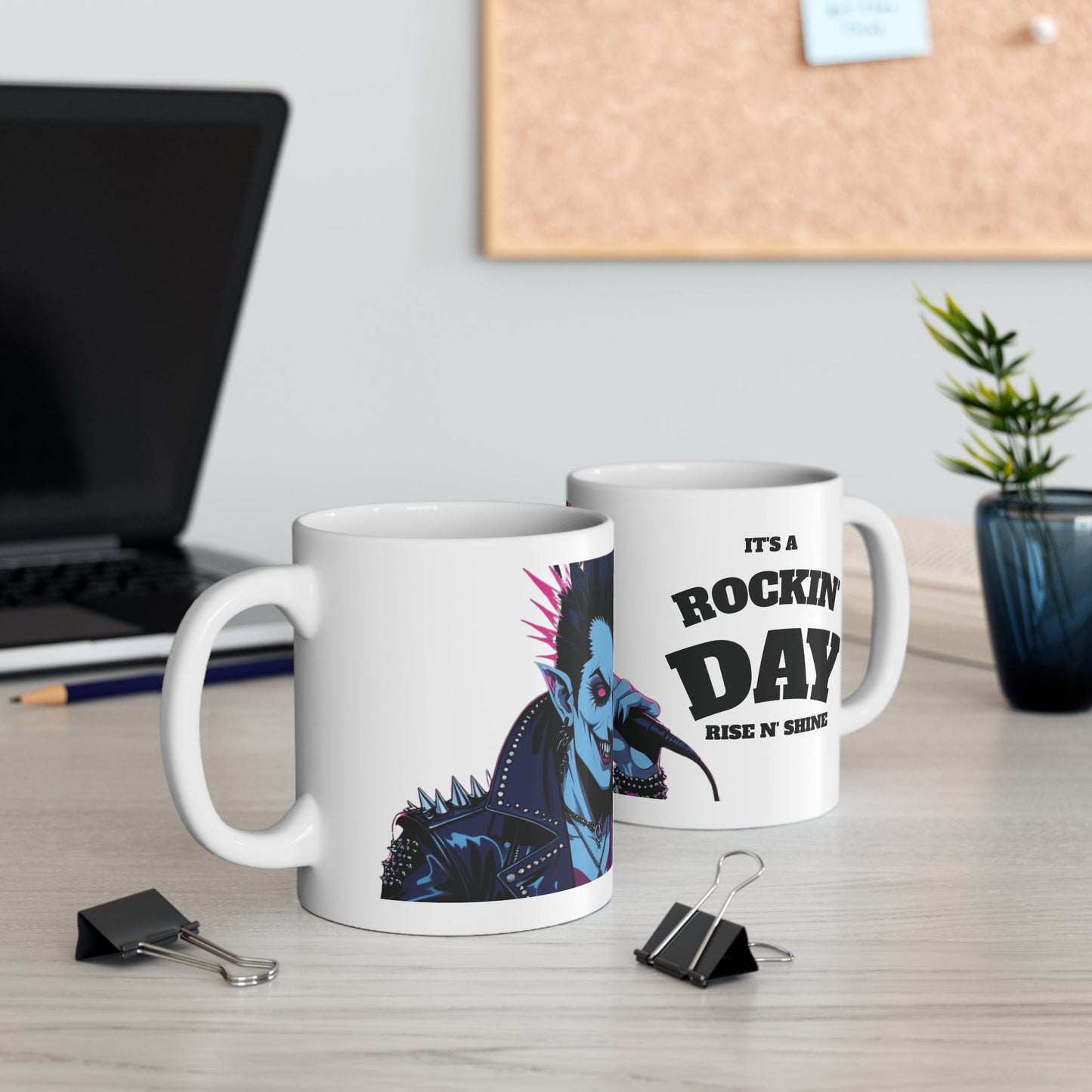 Rock & Roll Monster Coffee Mug - 11oz, 15oz, Punk Rock Gift, Halloween Decor, Music Lover's Drinkware, Gift for Him/Her - SJM Print Store
