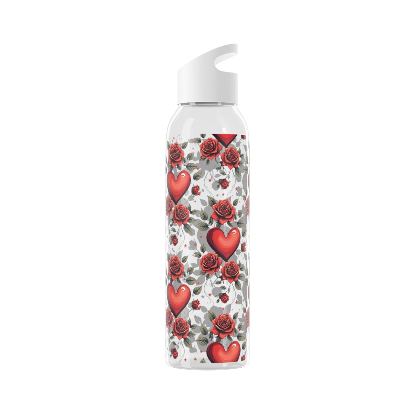 Rose & Heart Pattern Water Bottle â€” Romantic Floral Drink Bottle - SJM Print Store