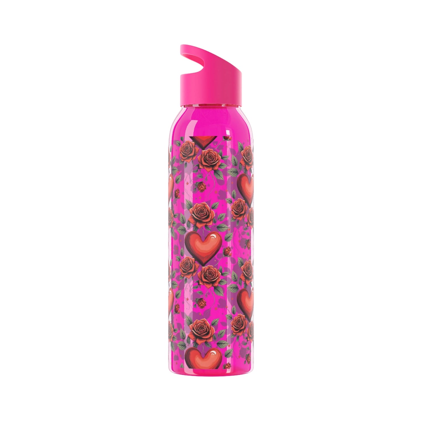 Rose & Heart Pattern Water Bottle â€” Romantic Floral Drink Bottle - SJM Print Store
