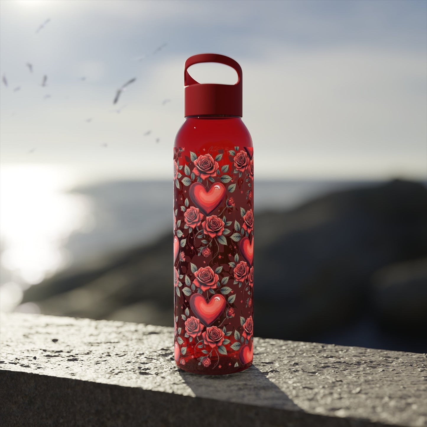 Rose & Heart Pattern Water Bottle â€” Romantic Floral Drink Bottle - SJM Print Store