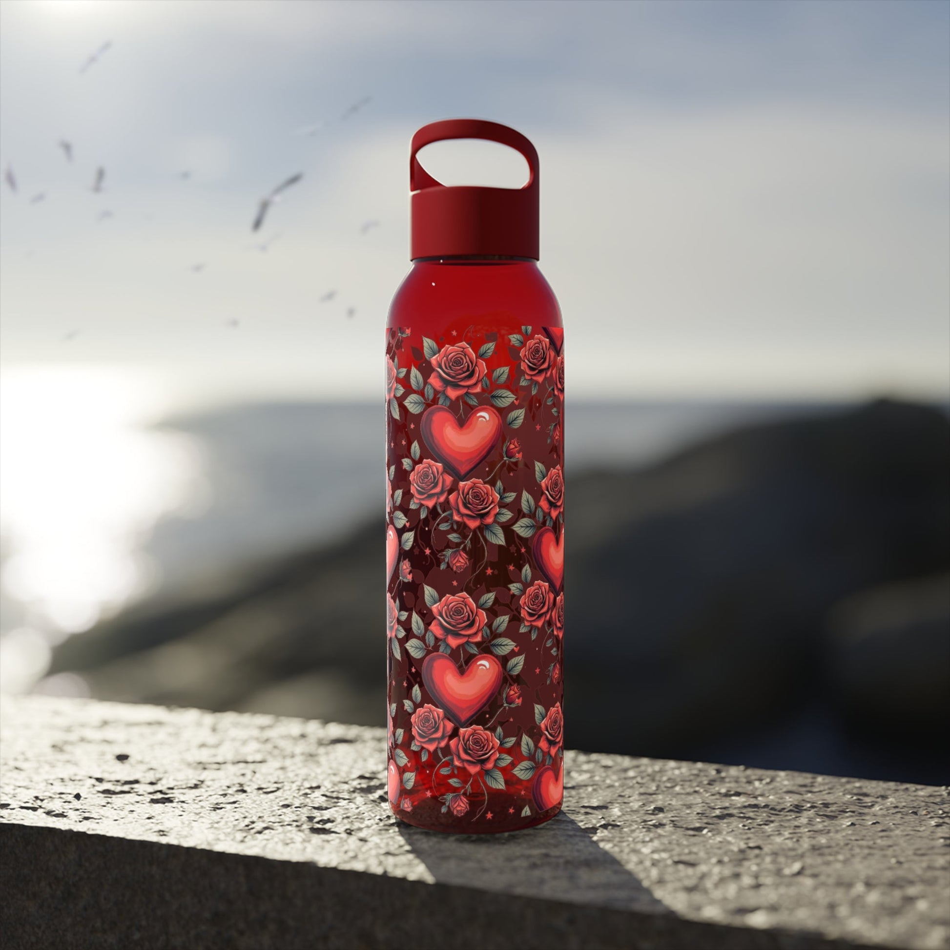 Rose & Heart Pattern Water Bottle â€” Romantic Floral Drink Bottle - SJM Print Store