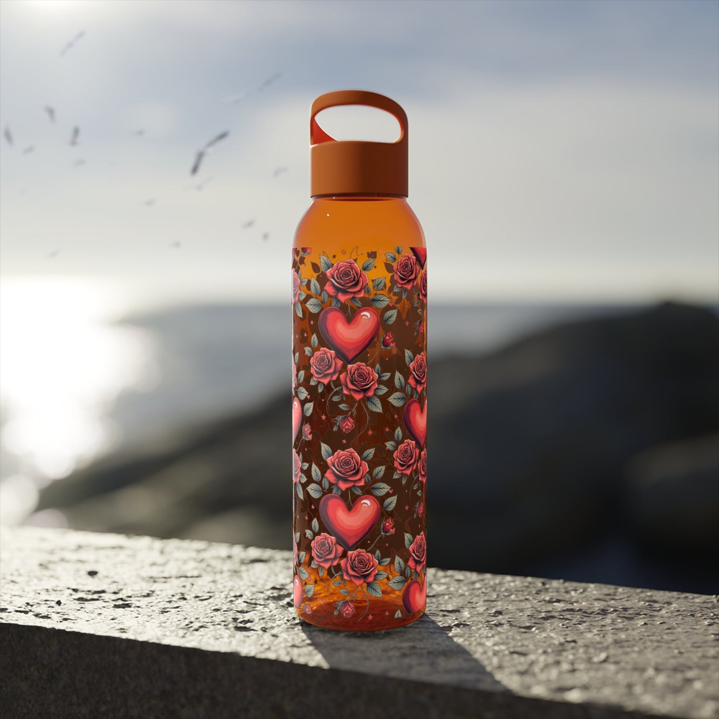 Rose & Heart Pattern Water Bottle â€” Romantic Floral Drink Bottle - SJM Print Store