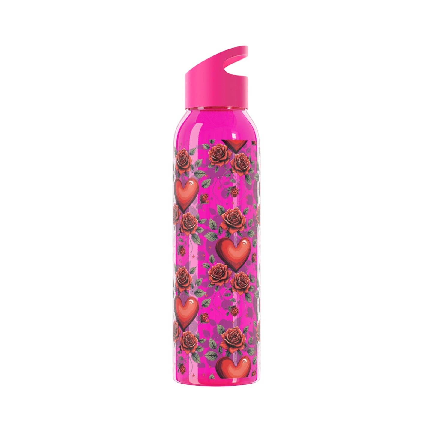 Rose & Heart Pattern Water Bottle â€” Romantic Floral Drink Bottle - SJM Print Store