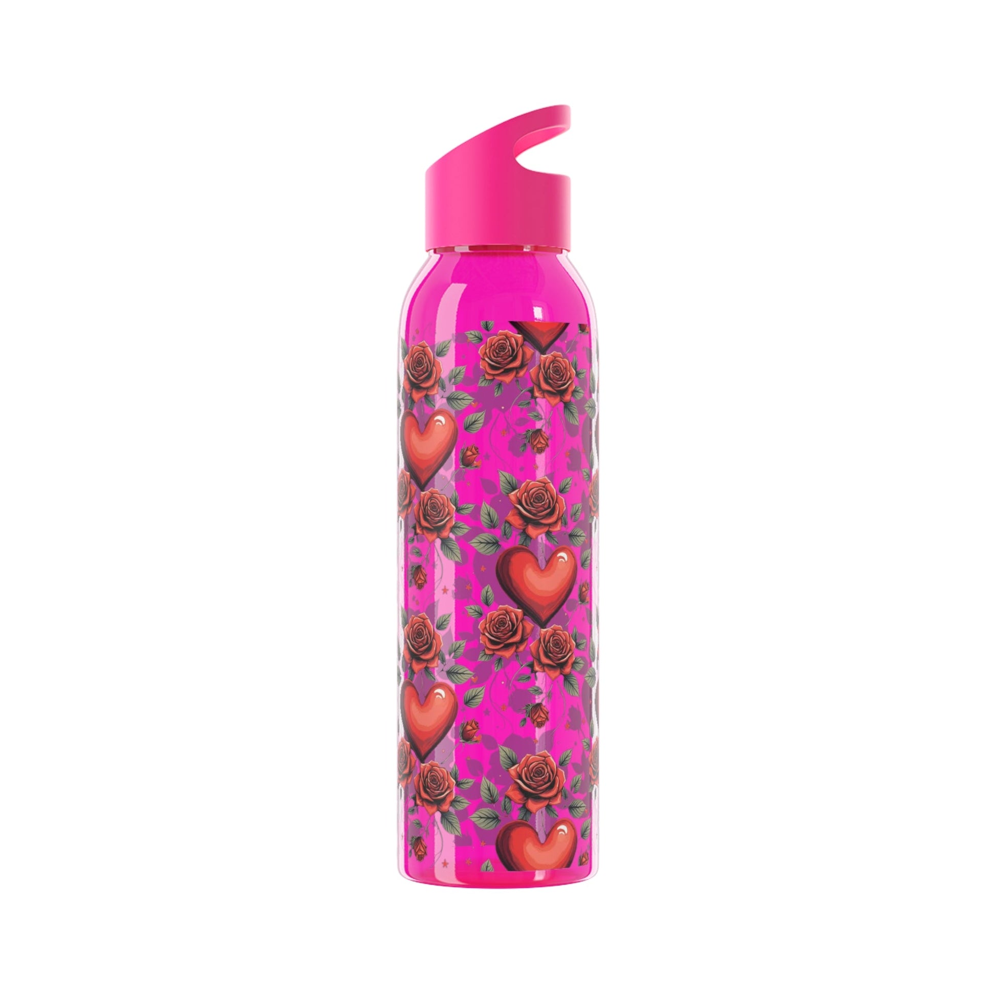 Rose & Heart Pattern Water Bottle â€” Romantic Floral Drink Bottle - SJM Print Store