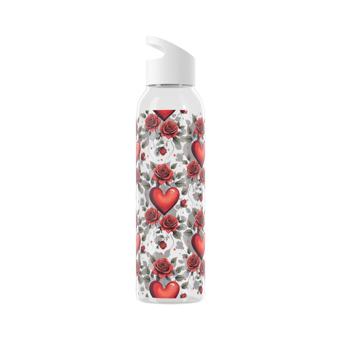 Rose & Heart Pattern Water Bottle â€” Romantic Floral Drink Bottle - SJM Print Store