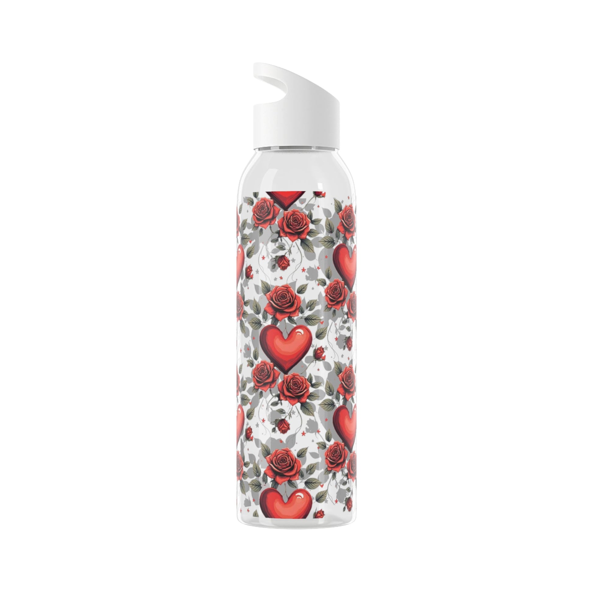 Rose & Heart Pattern Water Bottle â€” Romantic Floral Drink Bottle - SJM Print Store