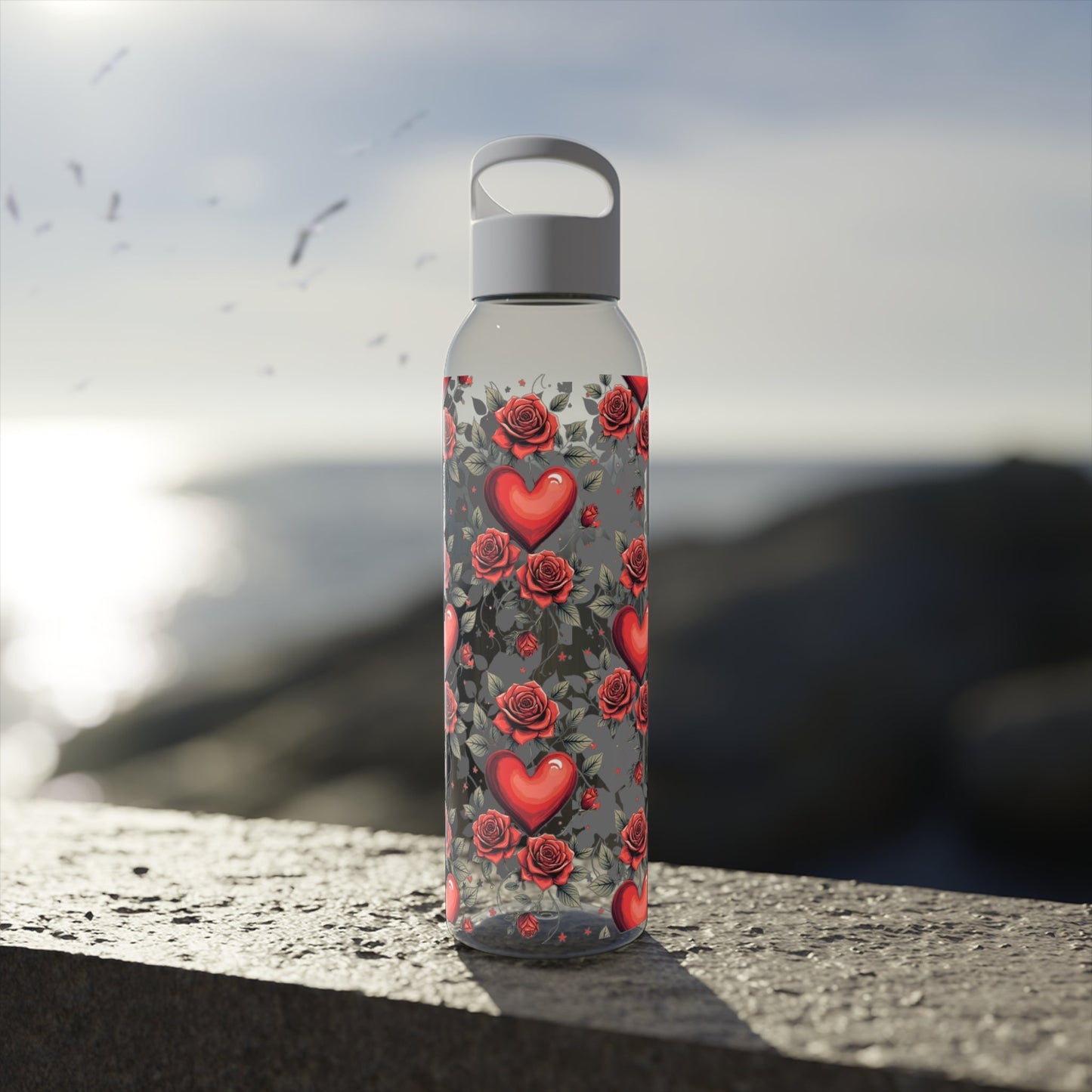 Rose & Heart Pattern Water Bottle â€” Romantic Floral Drink Bottle - SJM Print Store