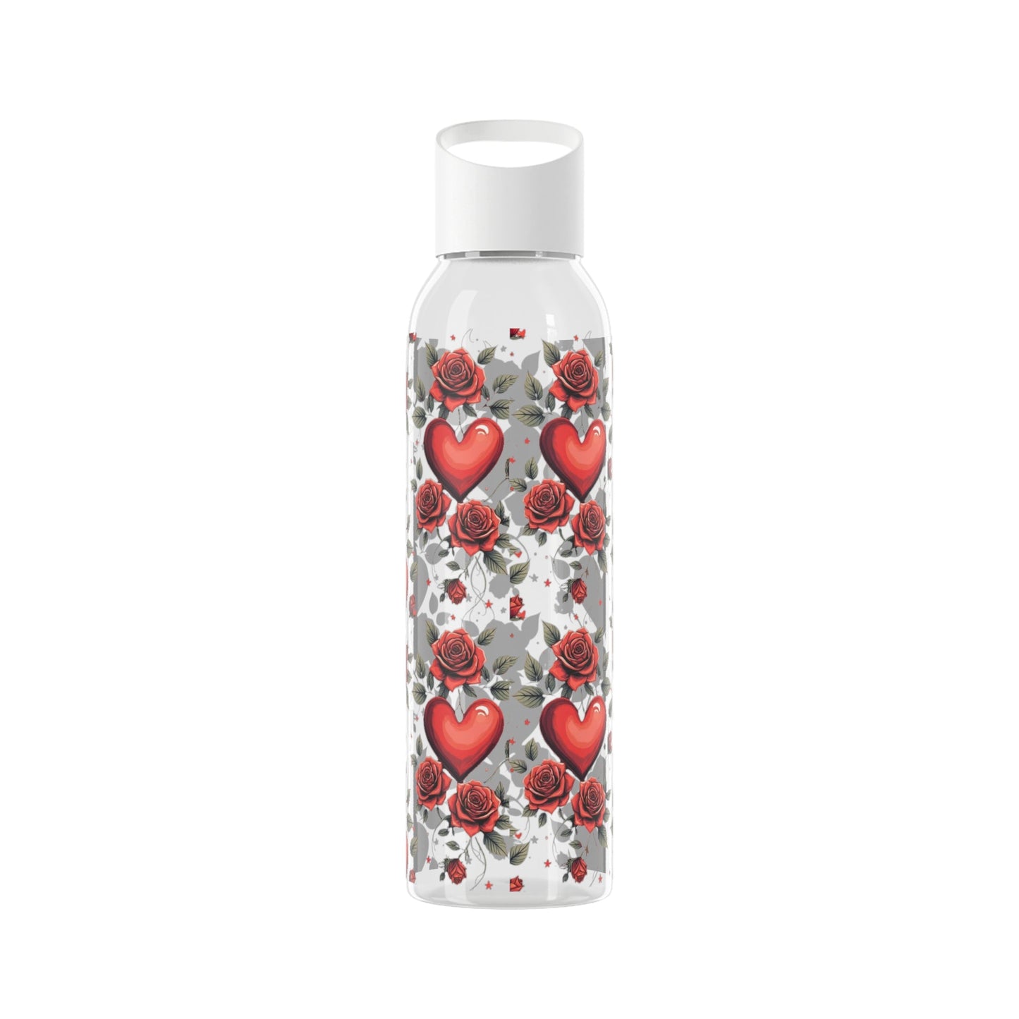 Rose & Heart Pattern Water Bottle â€” Romantic Floral Drink Bottle - SJM Print Store