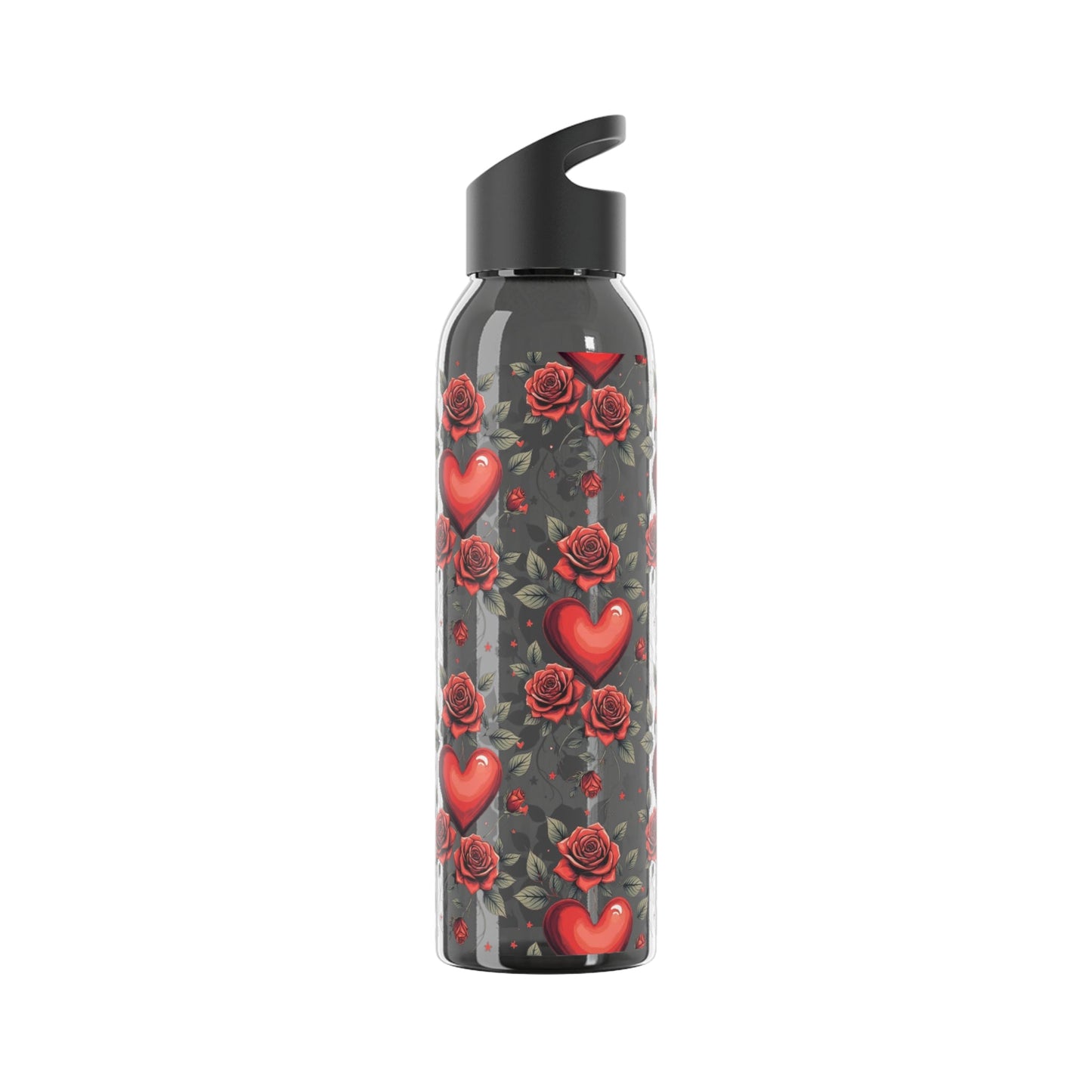 Rose & Heart Pattern Water Bottle â€” Romantic Floral Drink Bottle - SJM Print Store