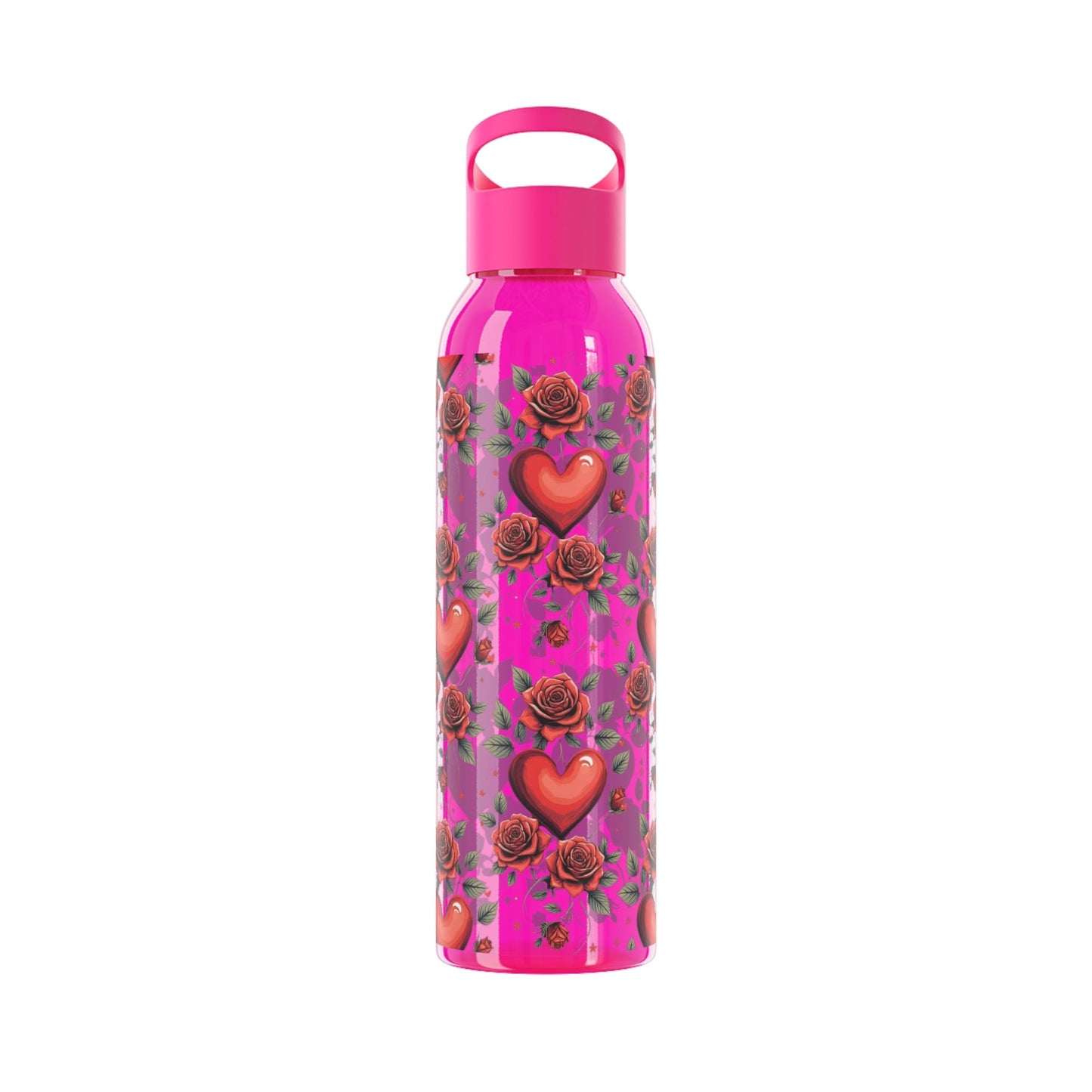 Rose & Heart Pattern Water Bottle â€” Romantic Floral Drink Bottle - SJM Print Store