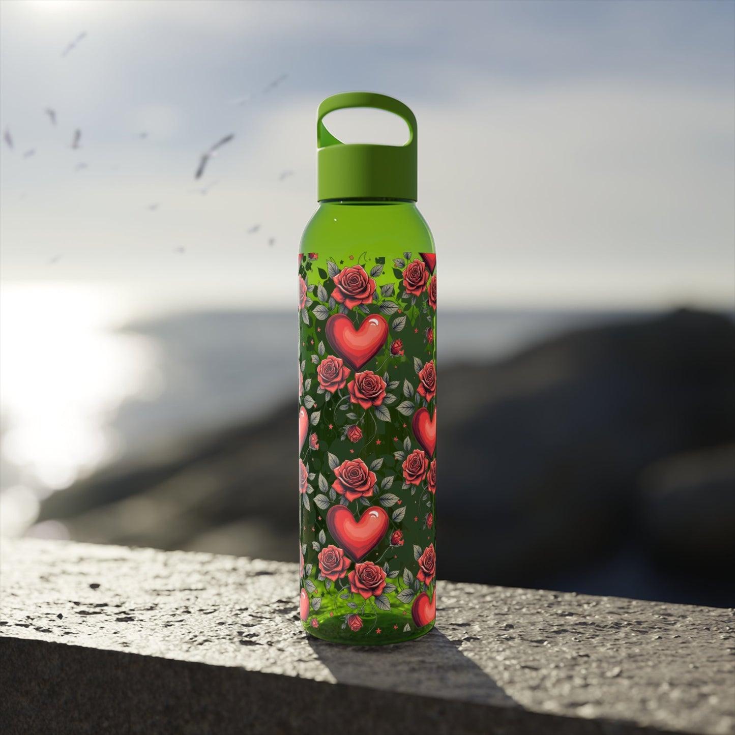 Rose & Heart Pattern Water Bottle â€” Romantic Floral Drink Bottle - SJM Print Store