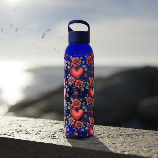 Rose & Heart Pattern Water Bottle â€” Romantic Floral Drink Bottle - SJM Print Store