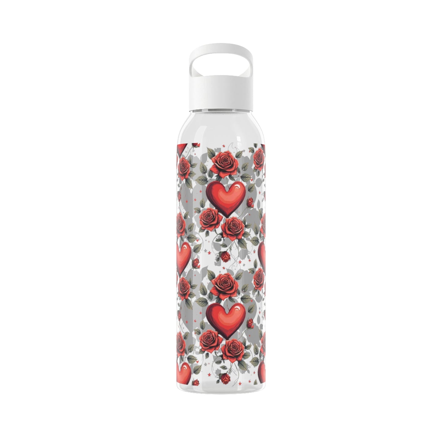 Rose & Heart Pattern Water Bottle â€” Romantic Floral Drink Bottle - SJM Print Store