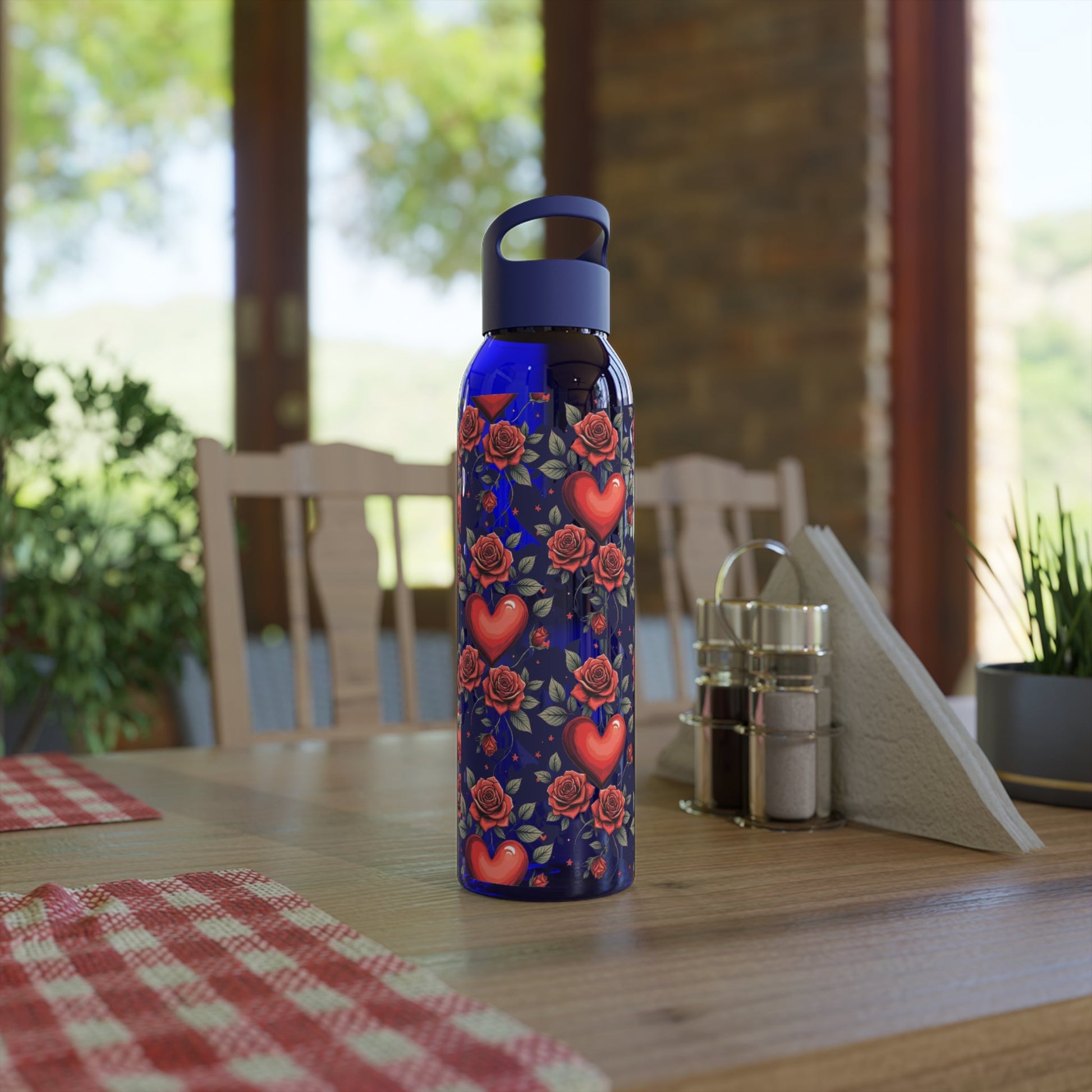 Rose & Heart Pattern Water Bottle â€” Romantic Floral Drink Bottle - SJM Print Store